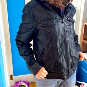 Levi’s faux leather with attached hoodie